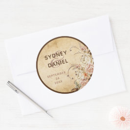 ヴィンテージ秋バラ結婚ステッカー ラウンドシール