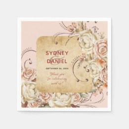 ヴィンテージ秋バラ結婚ズペーパーナプキン スタンダードカクテルナプキン