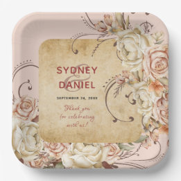 ヴィンテージ秋バラ結婚紙プレート ペーパープレート