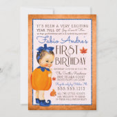 ヴィンテージ秋ファーストパンプキン誕生日ボーイ 招待状 (正面)