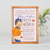 ヴィンテージ秋ファーストパンプキン誕生日ボーイ 招待状 (スタンド正面)