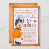 ヴィンテージ秋ファーストパンプキン誕生日ボーイ 招待状 (正面/裏面)