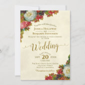 ヴィンテージ秋フラワーエレガントズアイボリー&金ゴールド結婚ズ 招待状 (正面)