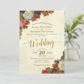 ヴィンテージ秋フラワーエレガントズアイボリー&金ゴールド結婚ズ 招待状 (スタンド正面)