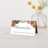 ヴィンテージ秋フラワーズブルゴーニュ結婚予約 プレイスカード (裏面)