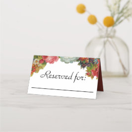 ヴィンテージ秋フラワーズブルゴーニュ結婚予約 プレイスカード