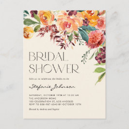 ヴィンテージ秋フローラブーケオータムブライダルシャワー インビテーションポストカード