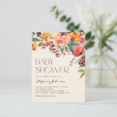 ヴィンテージ秋フローラブーケオータムベビーシャワー インビテーションポストカード (スタンド正面)