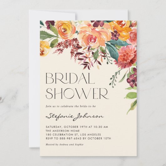 ヴィンテージ秋フローラブーケブライダルシャワー 招待状 (正面)