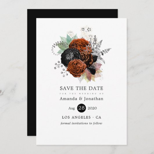 ヴィンテージ秋フローラブーケ結婚式の日付を保存 セーブザデート (正面/裏面)