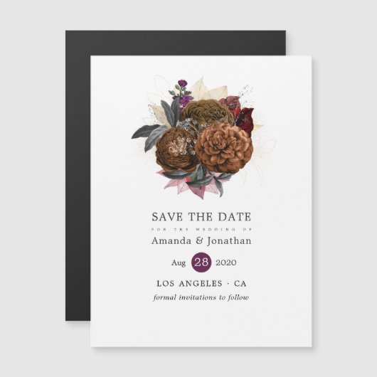 ヴィンテージ秋フローラブーケ結婚式の日付を保存 マグネット招待状 (正面/裏面)