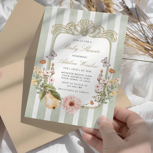 ヴィンテージ秋フローラベビーシャワー 招待状