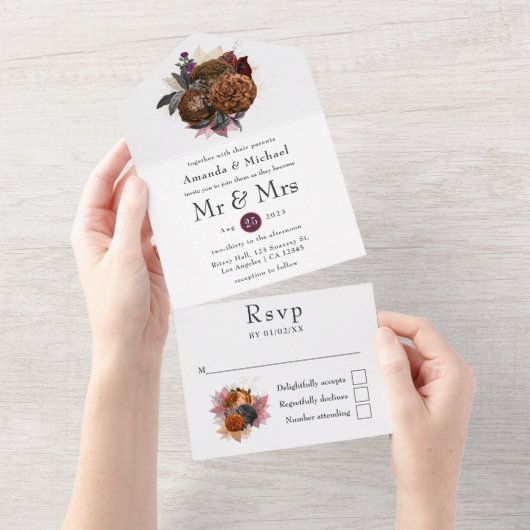 ヴィンテージ秋フローラ結婚ズ オールインワン招待状 (貼ってはがせる)