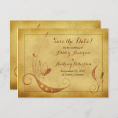 ヴィンテージ秋フローラ結婚式日付はがきを保存 案内ポストカード (正面/裏面)