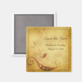 ヴィンテージ秋フローラ結婚式日付磁石を保存 マグネット (正面/裏面)