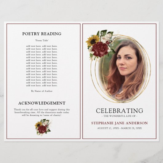 ヴィンテージ秋フローラ葬儀プログラムフライ チラシ (正面)