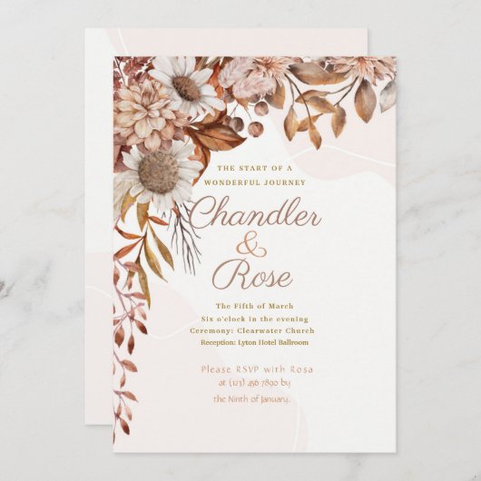ヴィンテージ秋フローラ配置結婚式招待状 招待状 (正面/裏面)