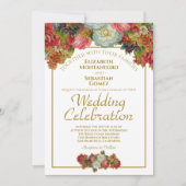 ヴィンテージ秋フローラ金ゴールドホワイトマルサラ結婚ズ 招待状 (正面)