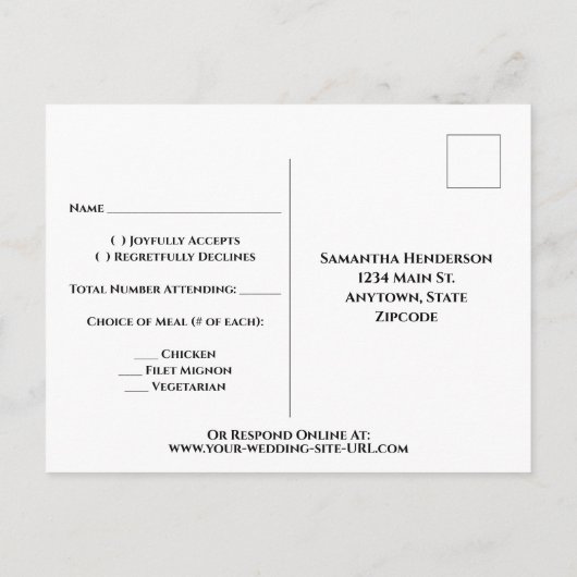 ヴィンテージ秋フローラ金ゴールド結婚式RSVP ポストカード (裏面)