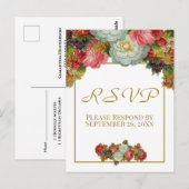 ヴィンテージ秋フローラ金ゴールド結婚式RSVP ポストカード (正面/裏面)