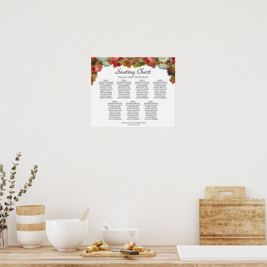 ヴィンテージ秋フローラ7テー結婚ブルの座席表 ポスター (キッチン)