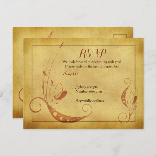 ヴィンテージ秋抽象芸術フローラ結婚式RSVPポストカード インビテーションポストカード (正面/裏面)