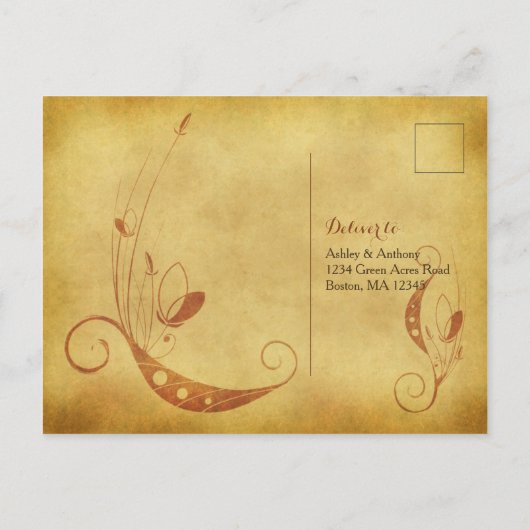 ヴィンテージ秋抽象芸術フローラ結婚式RSVPポストカード インビテーションポストカード (裏面)
