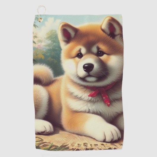 ヴィンテージ秋田油彩画 ゴルフタオル (正面)