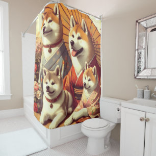 ヴィンテージ秋田絵画犬 シャワーカーテン