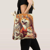 ヴィンテージ秋田絵画犬 トートバッグ (クローズアップ)