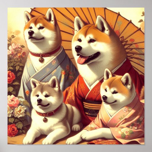 ヴィンテージ秋田絵画犬 ポスター (正面)
