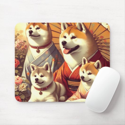 ヴィンテージ秋田絵画犬 マウスパッド (マウス)