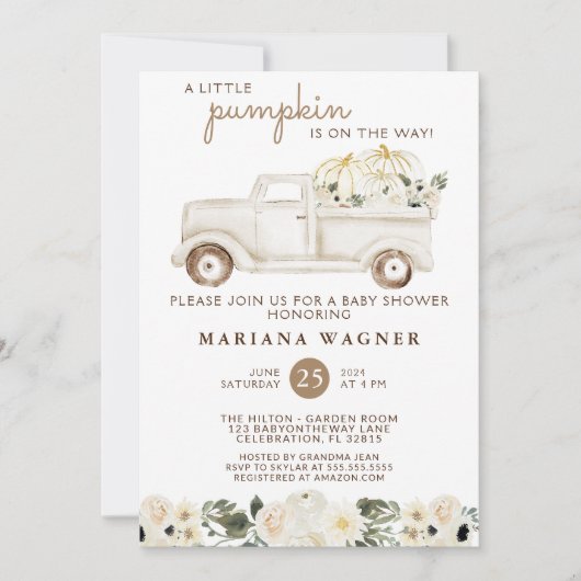 ヴィンテージ秋男女兼用ベビーシャワー 招待状 (正面)