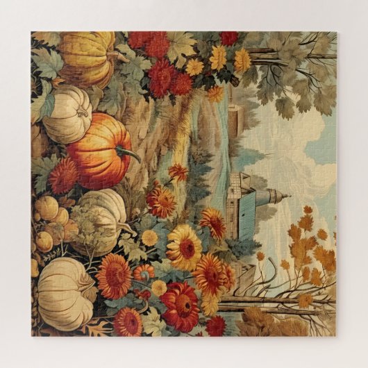 ヴィンテージ秋秋カントリーサイドファームバーンパンプキンス ジグソーパズル (横)