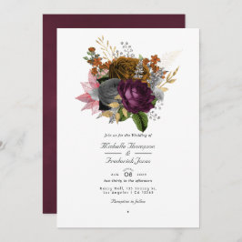 ヴィンテージ秋秋フローラQRコードRSVP 結婚's 招待状