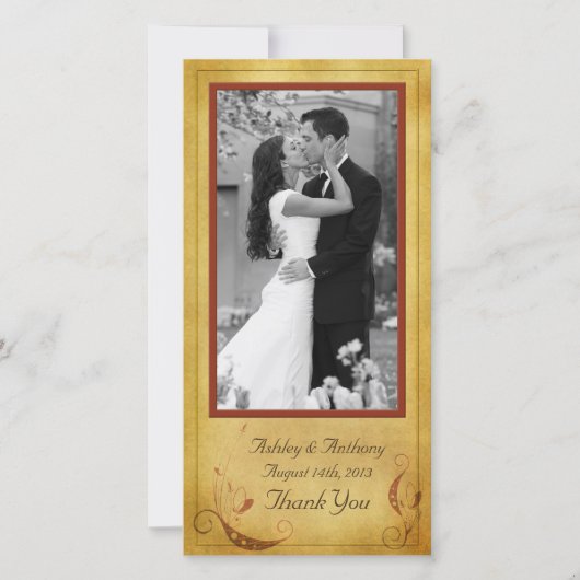 ヴィンテージ秋素朴国結婚フローラ サンキューカード (正面)