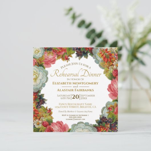 ヴィンテージ秋結婚フローラのリハーサルディナー 招待状 (スタンド正面)