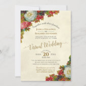 ヴィンテージ秋花アイボリーと金ゴールドバーチャル結婚ズ 招待状 (正面)