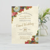 ヴィンテージ秋花アイボリーと金ゴールドバーチャル結婚ズ 招待状 (スタンド正面)