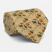 ヴィンテージ秋黒猫とカボチャのハロウィン ネクタイ (ロール)