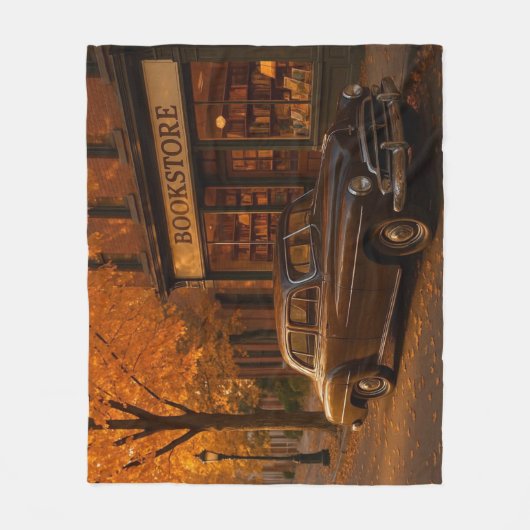ヴィンテージ秋/秋の書店&カー フリースブランケット (正面)
