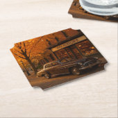 ヴィンテージ秋/秋の書店&カー ペーパーコースター (アングル)