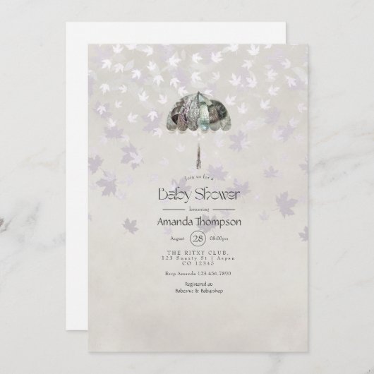 ヴィンテージ秋 – 秋ホワイトベビーシャワー招待状 招待状 (正面/裏面)