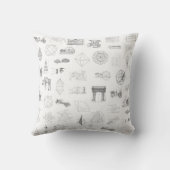 ヴィンテージ科学イラストレーション白黒パターン クッション (裏面)