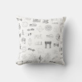 ヴィンテージ科学イラストレーション白黒パターン クッション (正面)