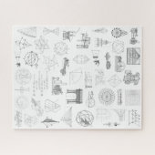 ヴィンテージ科学イラストレーション白黒パターン ジグソーパズル (横)