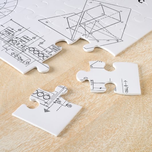 ヴィンテージ科学イラストレーション白黒パターン ジグソーパズル (側面)