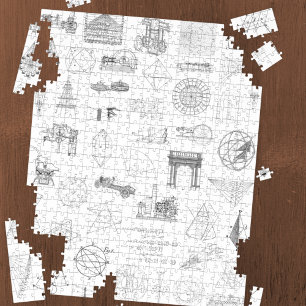 ヴィンテージ科学イラストレーション白黒パターン ジグソーパズル