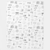 ヴィンテージ科学イラストレーション白黒パターン フリースブランケット (正面)