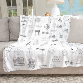 ヴィンテージ科学イラストレーション白黒パターン フリースブランケット